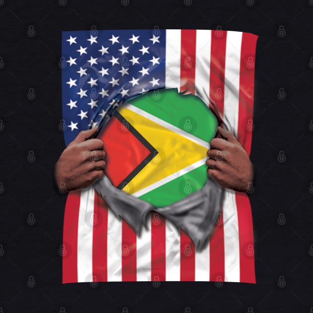 Guyana Flag American Flag Ripped - Gift for Guyanese From Guyana by Country Flags